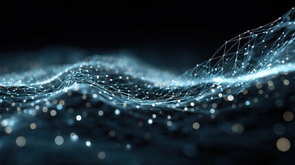 Poster - Abstract Futuristic Network with Moving Dots on Dark Background