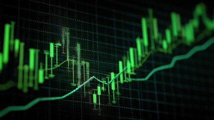 Poster - Green Bullish Candlestick Chart with Graph Background for Business Use