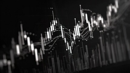 Poster - Stylized Black and White Candlestick Graph Displaying Market Trends
