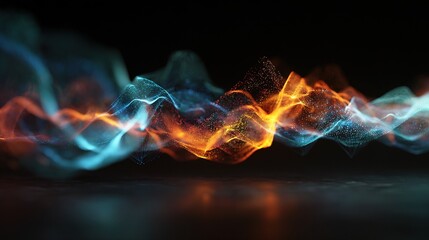 Poster - Abstract Sound Wave Art with Interlaced Particles in Vibrant Colors