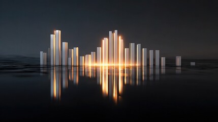 Poster - 3D Rendering of Glowing Bar Graph with Line Elements and Reflection