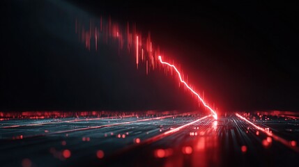 Poster - Stylized Red Arrow Falling on Dark Background with Curved Lines