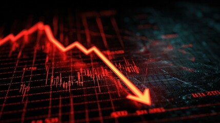 Poster - Digital Graph with Falling Arrow Symbolizing Economic Downturn
