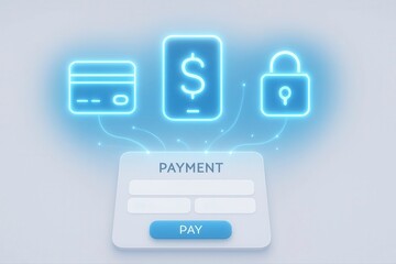 digital payment interface with credit card phone and security lock icons