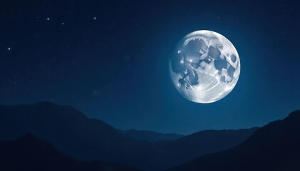 Wall Mural - Full moon dominates a dark, star-studded night sky , nature, space