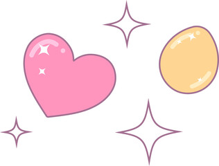 Poster - Cartoon shapes are floating on transparent canvas and are showing pink heart yellow oval, sparkles