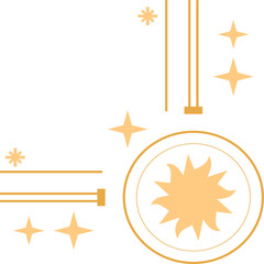 Poster - Abstract golden sparkle starburst motifs floating on transparent backdrop, flat design, copy space