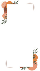 Poster - Botanical frame is showing in flat style with green leaves, orange shapes on transparent background