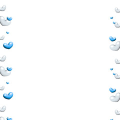 Poster - Floating glossy white-and-blue heart border is showing in 3D on transparent background, copy space