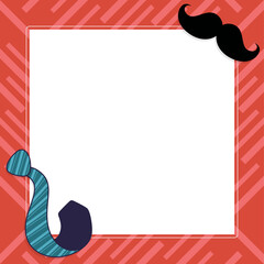 Poster - Decorative square frame is showing flat design with mustache overlapping ornament on clear backdrop