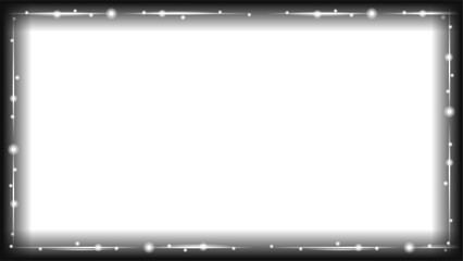 Poster - Neon-lit rectangle is glowing with orbs, streaks on transparent background, flat design, copy space