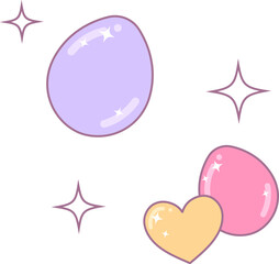 Poster - Pastel ovals, heart and star sparkles are floating in minimalist design on transparent background