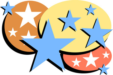 Poster - Abstract flat design is showing three overlapping ovals and blue stars on transparent background
