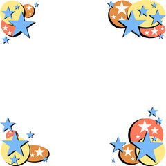 Poster - Flat design border is featuring yellow orange red circles and blue stars on transparent background