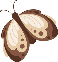 Poster - Flat design butterfly is hovering on transparent background, showing brown wings with cream spots