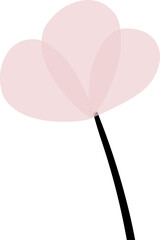 Poster - Showing flat design stylized pink flower with three pale petals on thin black stem, transparent bg
