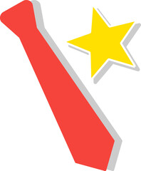Poster - Vector art is showing red necktie, yellow star, white outline, black shadow on transparent backdrop