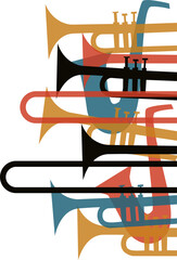 Poster - Brass silhouettes are overlapping in multicolor flat design on transparent background