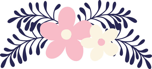 Poster - Decorative floral motif is floating on transparent background with pastel flowers and navy foliage