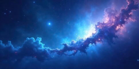 Wall Mural - Swirling nebula-like blue abstract background, flowing, wallpaper, backdrop