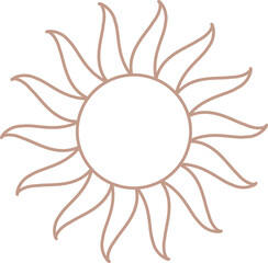 Poster - Vector sun motif in muted tan featuring core and wavy rays is appearing on transparent background