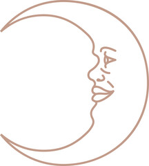 Poster - Stylized crescent moon face is appearing in flat art with peach single-line, transparent background