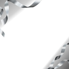 Poster - Decorative silver curling ribbons are framing area on transparent canvas in flat design, copy space