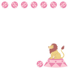 Poster - Flat design lion perching on pedestal showing seven pink tokens on transparent canvas, copy space