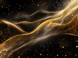 Poster - Abstract Golden Light Waves Flowing on Transparent Background with Glittering Particles