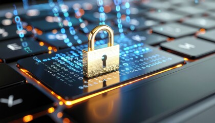 Poster - Secure Digital Access: Golden Padlock Icon on Keyboard