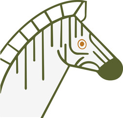 Poster - Stylized zebra head vector depicting green-striped profile with blocky mane, transparent background