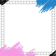 Poster - Flat abstract frame is showing grid border with black blue pink strokes and transparent background