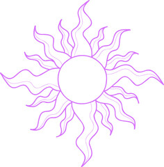 Poster - Stylized sun is radiating wavy rays in flat design with purple outline on transparent background
