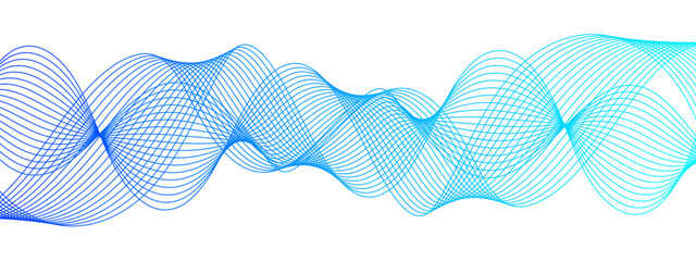 Aufkleber - Abstract Blue background with waves. Futuristic tech background with Curved wavy line. Wave pattern glowing science flowing line. Sense of depth, rhythm, and motion. Bright dynamic gradient effect.