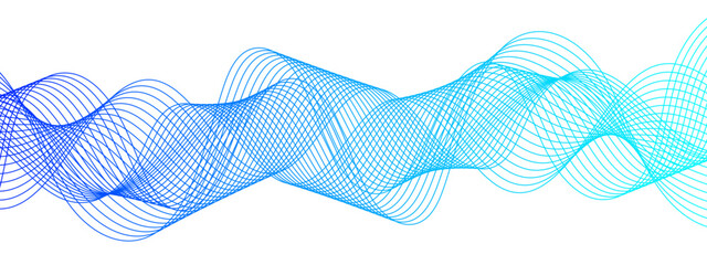 Aufkleber - Abstract Blue background with waves. Futuristic tech background with Curved wavy line. Wave pattern glowing science flowing line. Sense of depth, rhythm, and motion. Bright dynamic gradient effect.