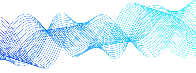 Aufkleber - Abstract Blue background with waves. Futuristic tech background with Curved wavy line. Wave pattern glowing science flowing line. Sense of depth, rhythm, and motion. Bright dynamic gradient effect.