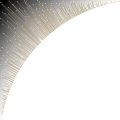 Poster - Abstract teal arc is radiating gold-beige dot-tipped lines on transparent background in flat design