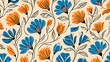 © Stormlab99 - Elegant Floral Pattern Blue and Orange Flower Design, Seamless Textile Print