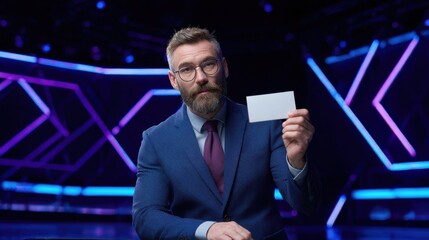 Aufkleber - A man in a suit holding a white card