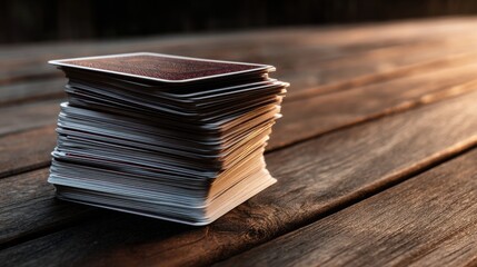 Aufkleber - A stack of playing cards on a wooden table