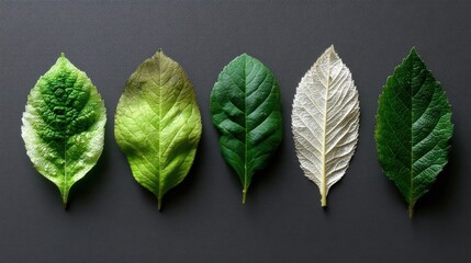 Poster - Five different types of leaves, each with a unique color and texture