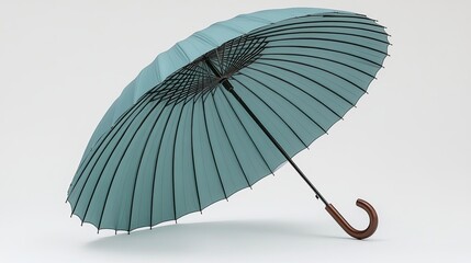 Poster - Teal-colored closed umbrella on plain white background