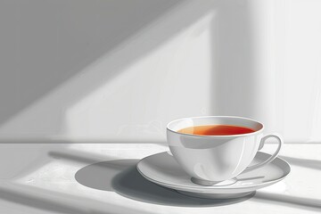 Fototapete - Flawless Visual of Illustration of a White Teacup and Saucer with Tea