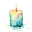 © Nazmun - Watercolor painting of a teal and orange candle burning brightly with transparent background
