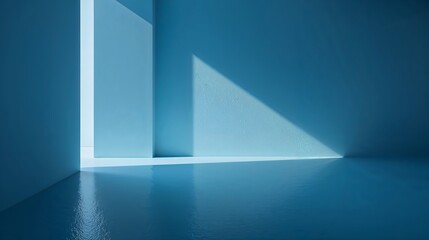 Poster - Minimalist Abstract Blue Room Sunlight Shadow Reflection Interior Design image