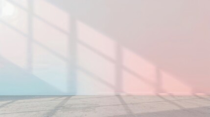Poster - Pastel Pink and Blue Wall Minimalist Room Interior Sunlight Shadows Empty Space image