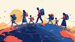 © Shaloom  - Group of people walking across globe migration journey hope for World Refugee Day