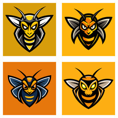 Poster - Four square panels displaying stylized wasp or bee mascot logos with aggressive facial expressions and wings