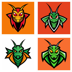 Poster - Collection of four insect mascot logos with different colors and backgrounds shown in a square layout