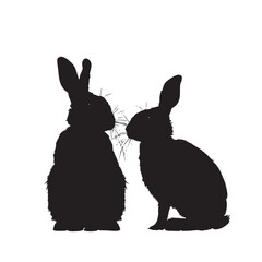 Wall Mural - Rabbits silhouette isolated in White background